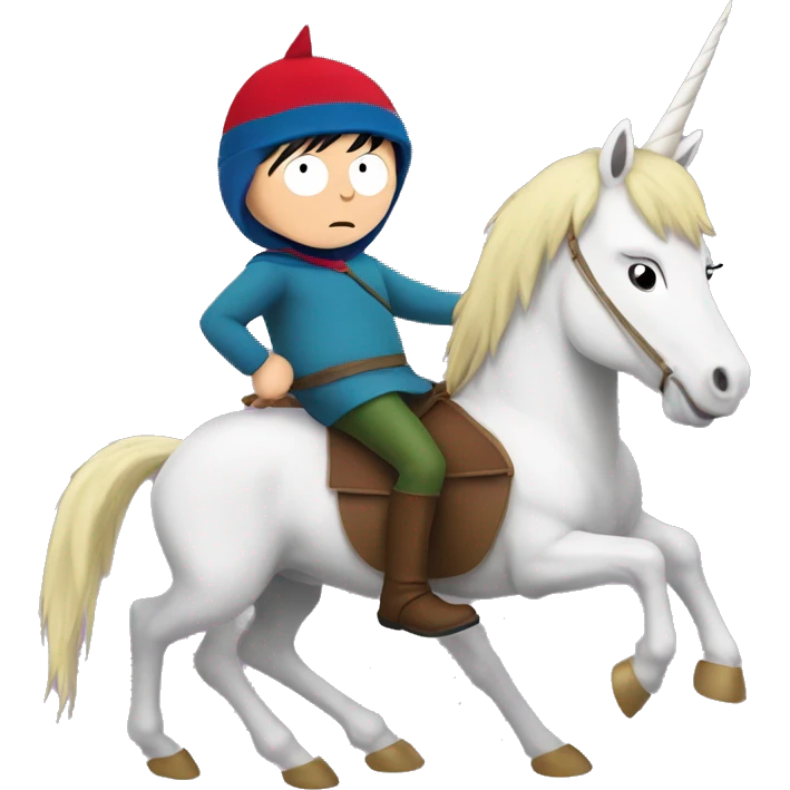 stan marsh from the show south park riding a unicorn emoji
