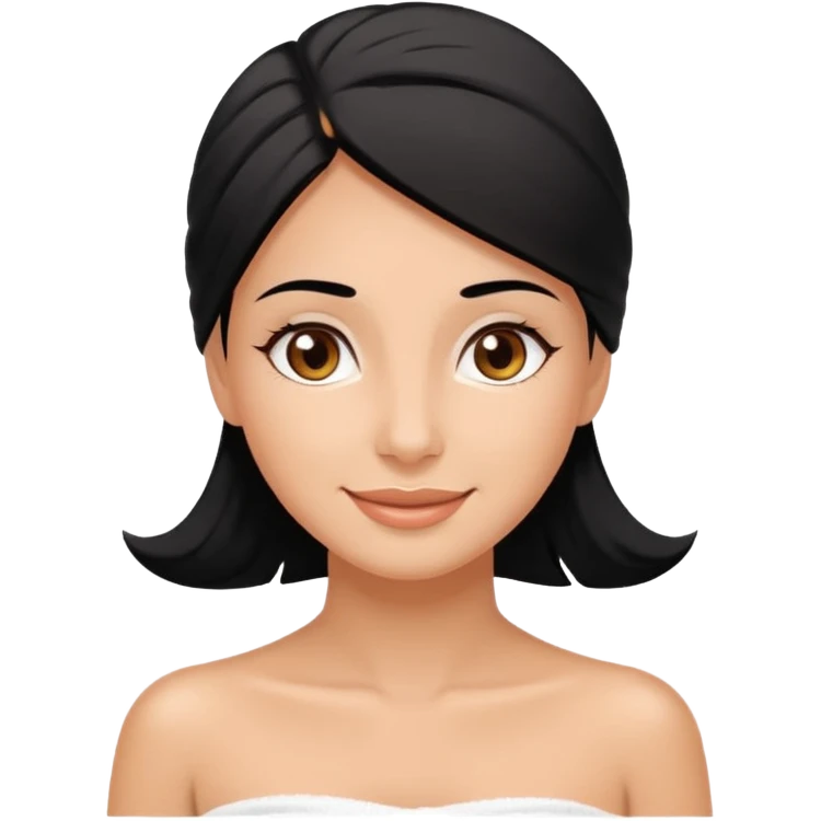 happy woman relaxing at the spa towel covering black hair dark brown eyes  emoji