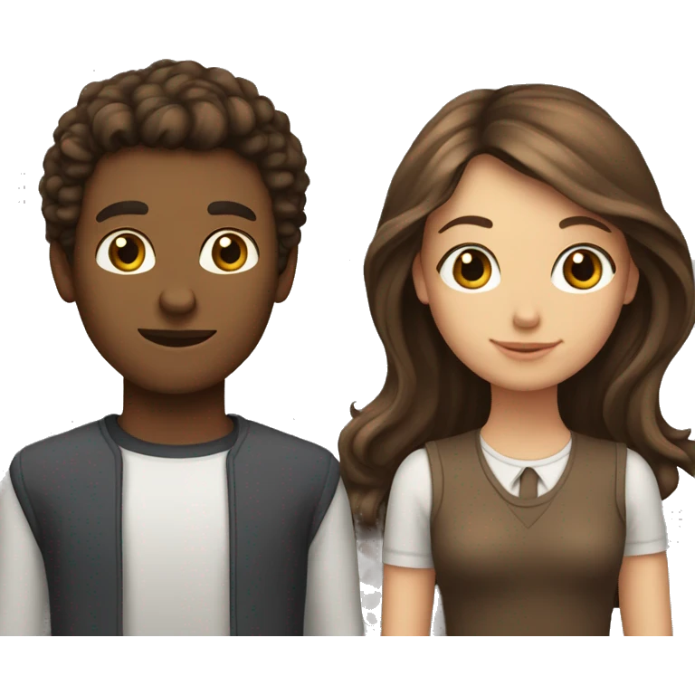Girl with long straight brown hair next to guy  with short curly brown hair emoji