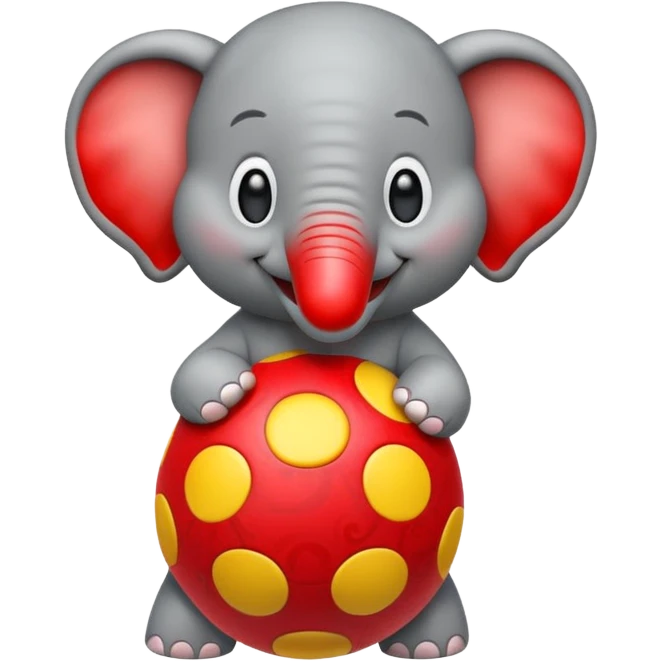 Create a cute emoji of a smiling cartoon elephant balancing a red patterned ball on its trunk emoji