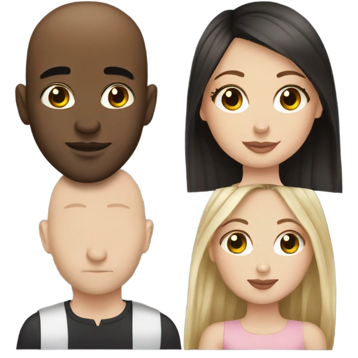 White girl dark hair kissing mixed bald man emoji