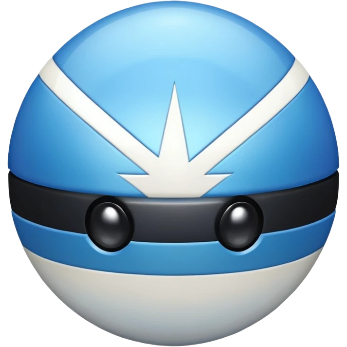 blue pokeball emoji, top half is a more saturated blue, bottom half is white, black stripe, with a white sheen, with a pearlescent finish, with a lightning effect emoji
