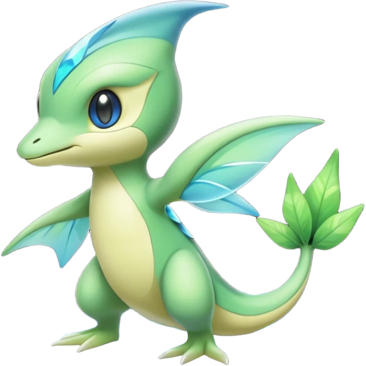 Futuristic glowing scaled Larvitar-Celebi-Snivy-hybrid-fusion (full body) emoji