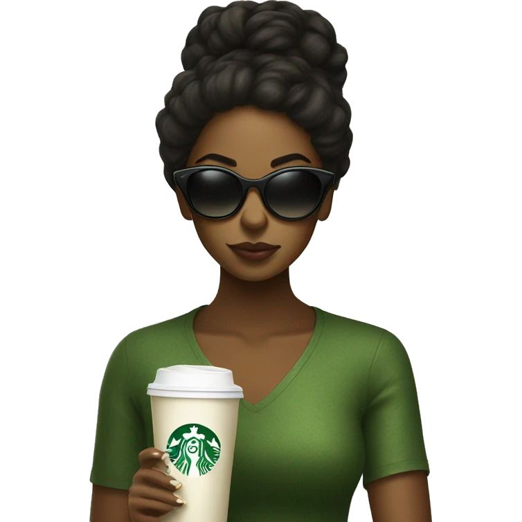 Blk Girl wearing sunglasses drinking starbucks matcha emoji