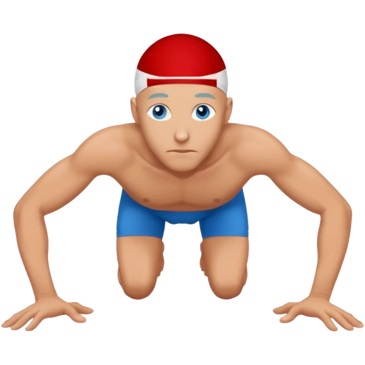 Athletic bald man with blue eyes on all fours emoji