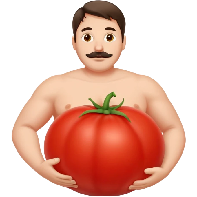 man with a large red tomato as his belly emoji
