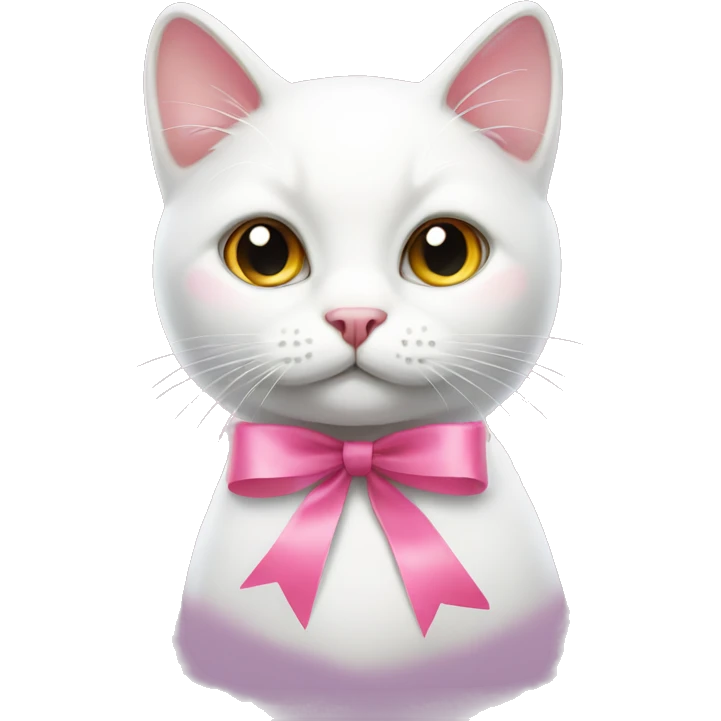 White cat with pink ribbon emoji