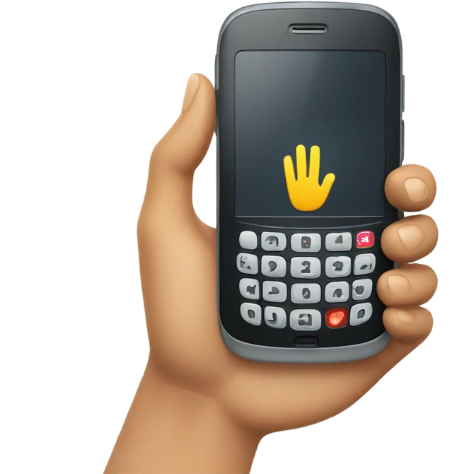 mobile phone with waving hand emoji