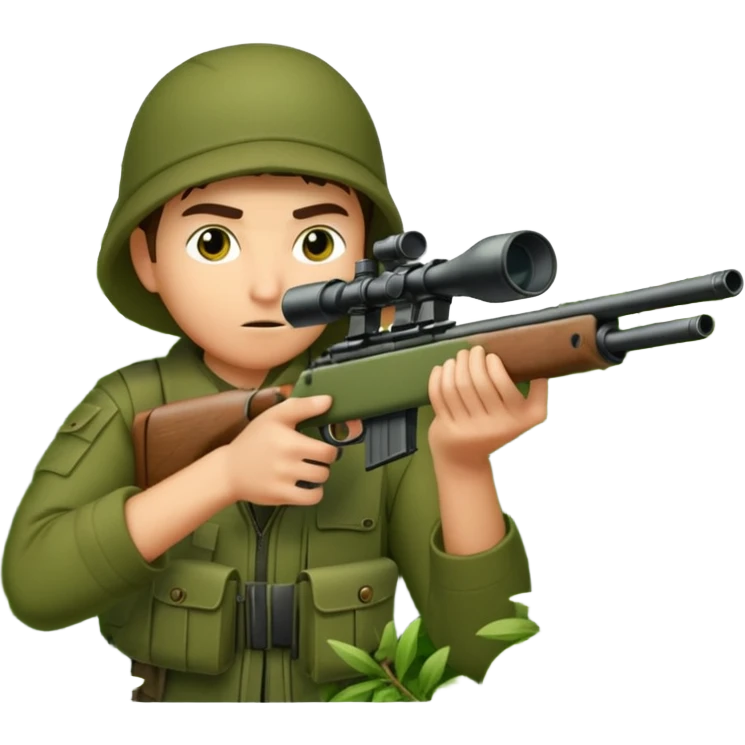 person sninping aiming with a long sniper in a big bush emoji