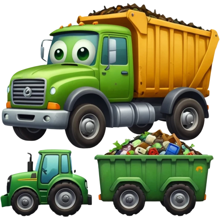 A garbage monster with a car and truck and tractor and garbage and junk inside emoji