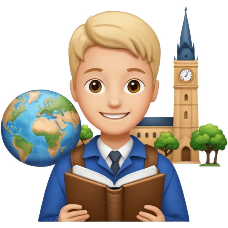 ученик учится заграницей в университете счастливый emoji