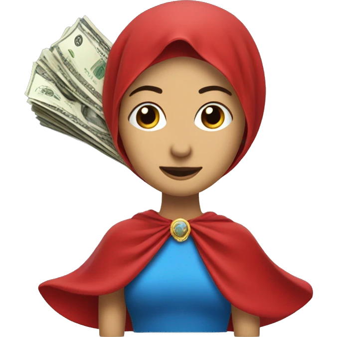 Spouse with blue veil, red dress, halo and flying money underneath emoji