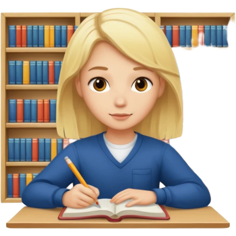 блондин студент учится в библиотеке emoji