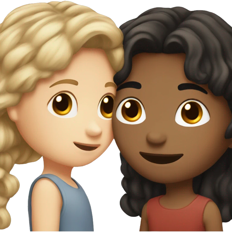 White girl with brown hair kissing brown boy with black hair  emoji