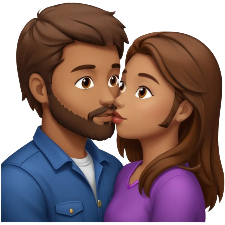 Man with brown hair and a beard kissing a girl with brown hair emoji