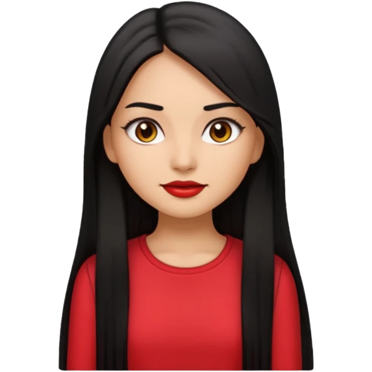 create a girl emoji with long black hair, straight hair and tan skin, with latina makeup and red clothes emoji