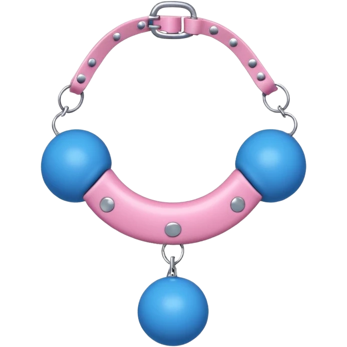Blue ball for the gag on a ball gag with a white attachment collar with  pink  studs emoji