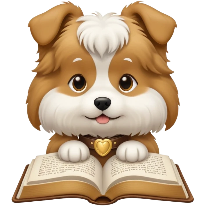 Cute dog reading an open book emoji