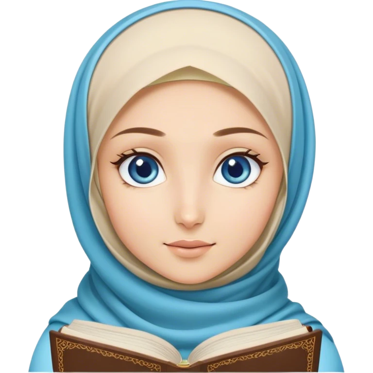 Turkish blonde capaster design Hijabi girl with blue eyes and beautiful finish reading quran emoji
