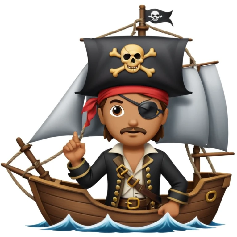 pirate with eye sailing a ship in strom sea background emoji