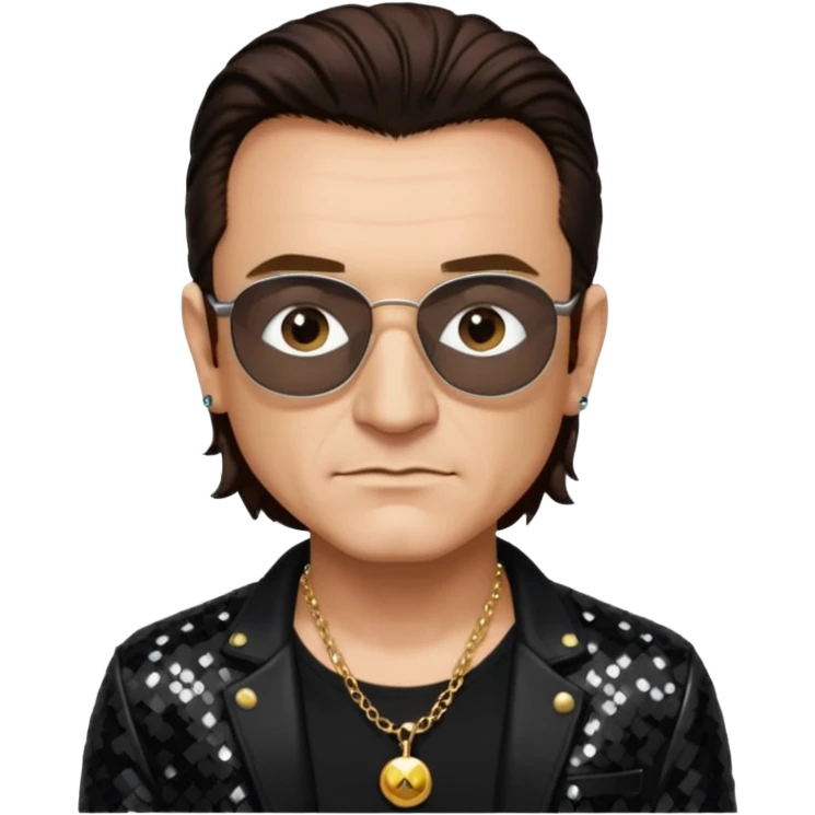 Bono with black sequin jacket, black shirt with necklace, dark brown medium hair emoji