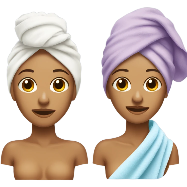 Tan girl with towel on her head and two front peices hanging out with a skincare mask on her face emoji