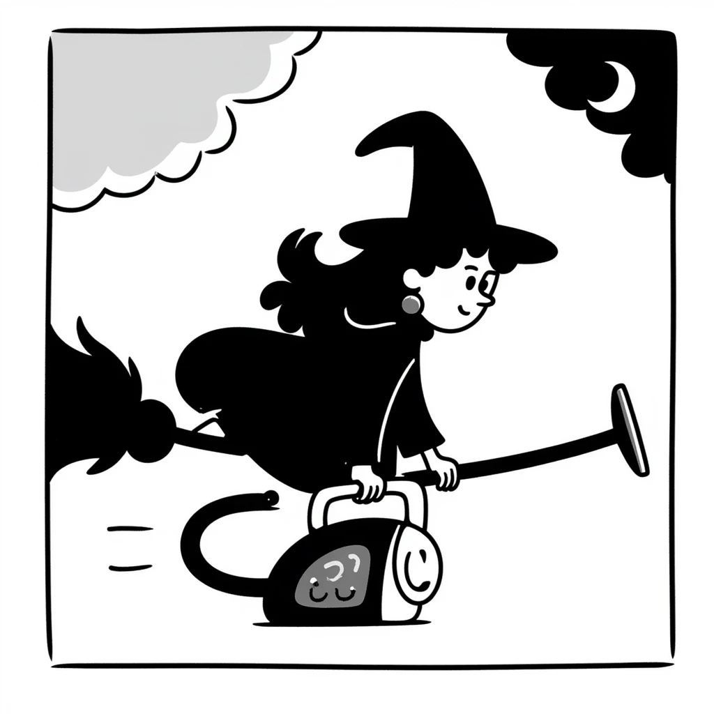 a witch riding a vacuum cleaner emoji