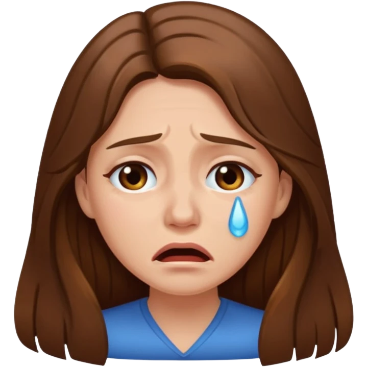 Women with Long Brown hair crying emoji