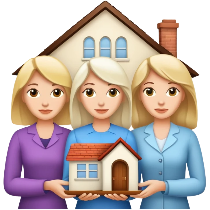 3 white women holding a home title emoji