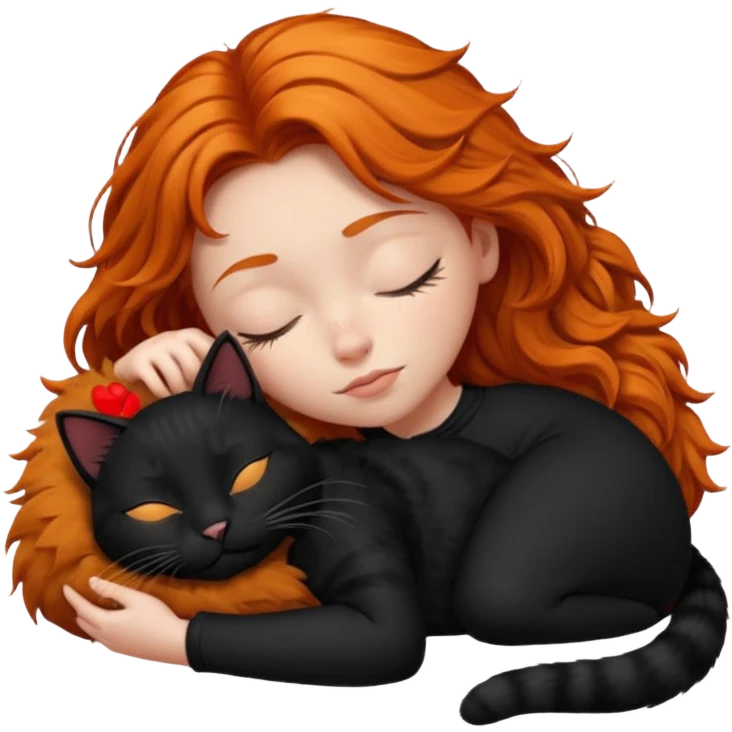 Ginger Girl sleeping with black cat emoji