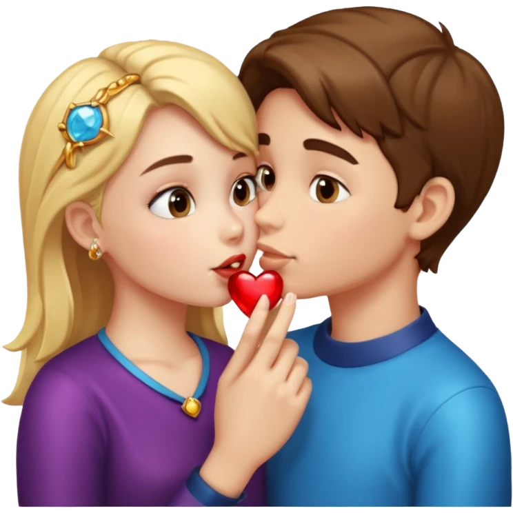 A boy and a girl kissing and the girl has a shiny BIG ring emoji