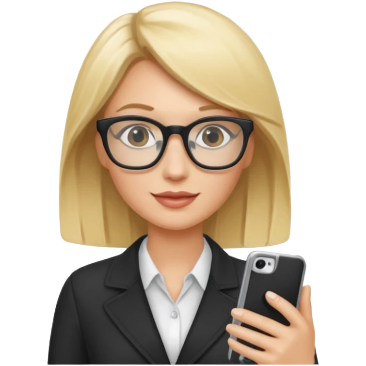 Blonde marketing agent with phone and glasses emoji