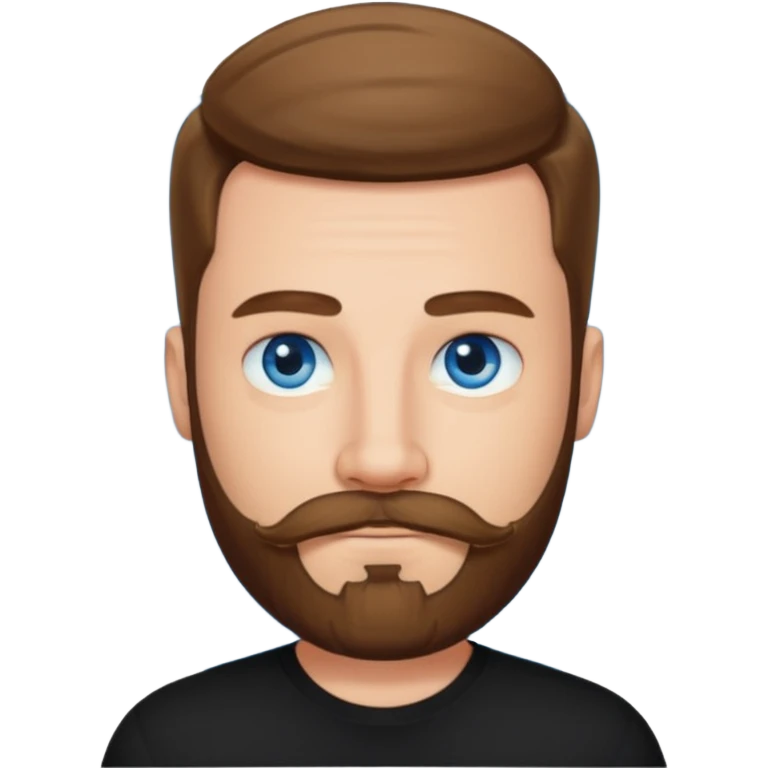 a good looking like leonardo di caprio blue eyes, beard, mustache, a black shirt emoji