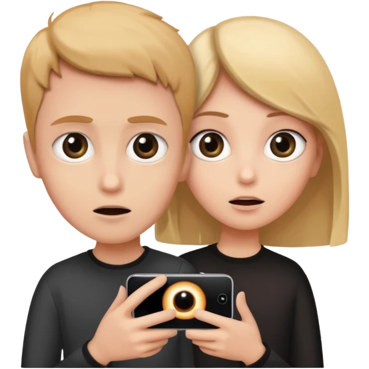 two wide open eyes looking at a smartphone with a mysterious black hole nearby emoji