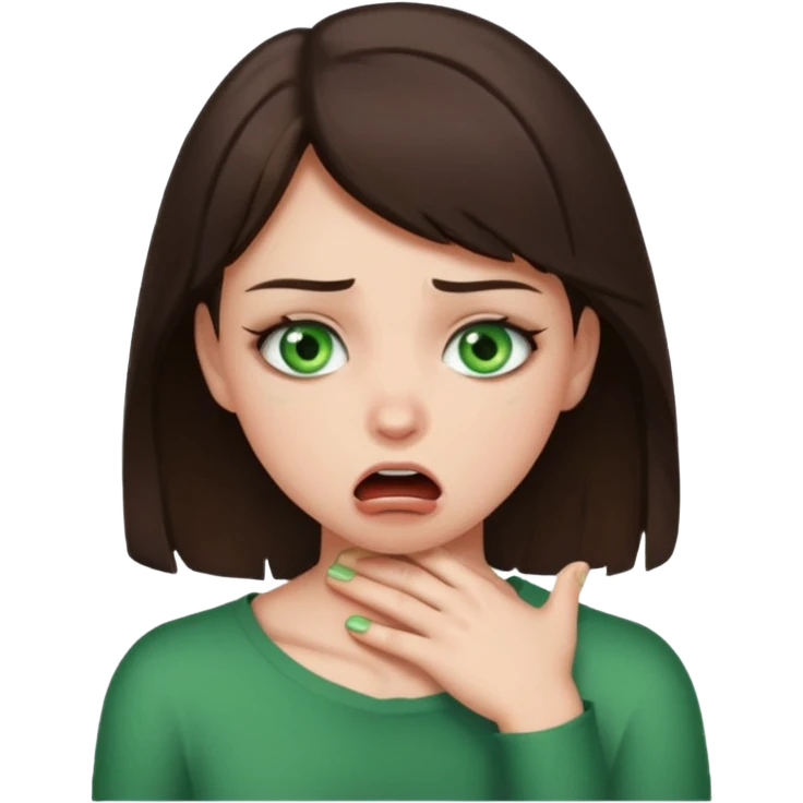 Brunette girl with green eyes choking herself emoji