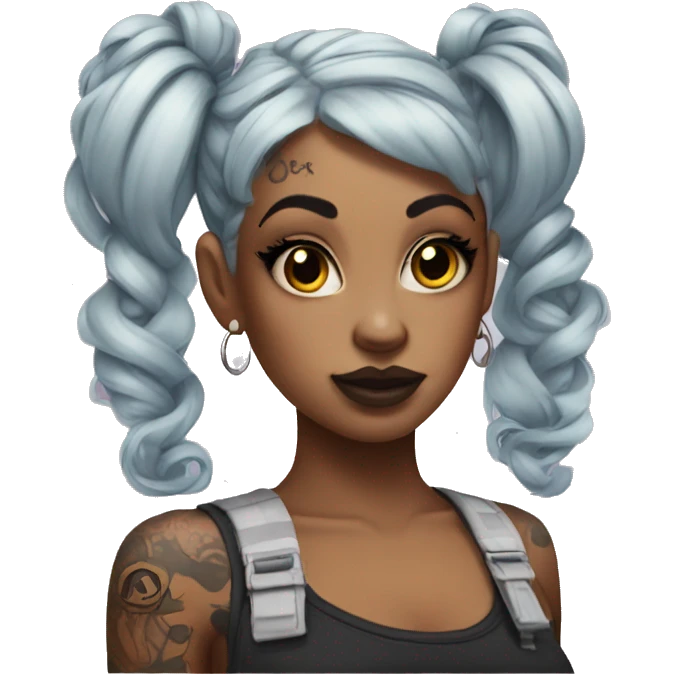 Tattooed girl with space buns and side bang emoji