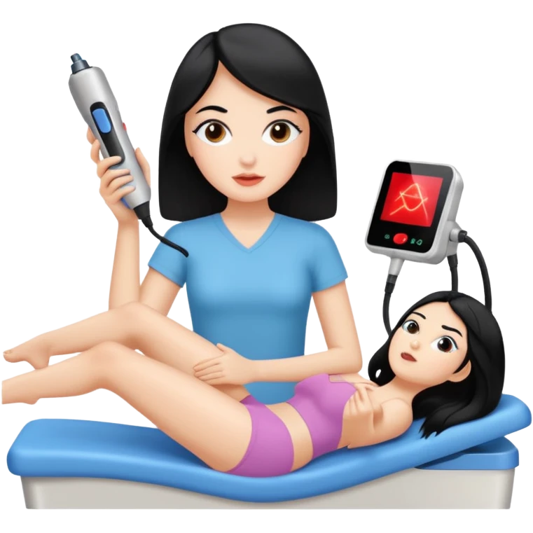 white girl with black hair getting a laser hair removal emoji