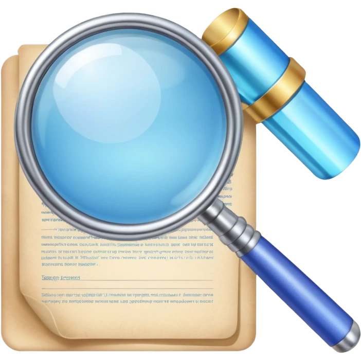 a magnifying glass over a contract in pastel and modern blue color emoji