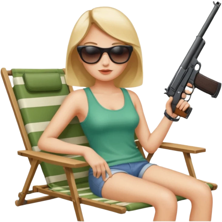 lady in a lawn chair with a gun emoji
