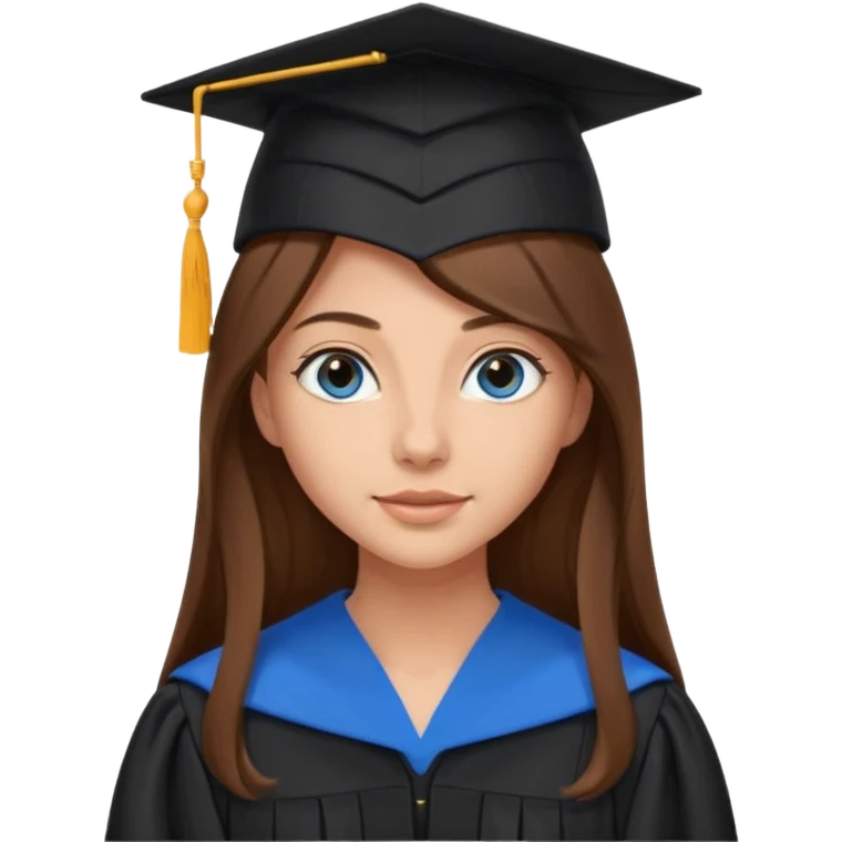 school graduation with a pretty female graduating student with long brown hair, blue eyes emoji
