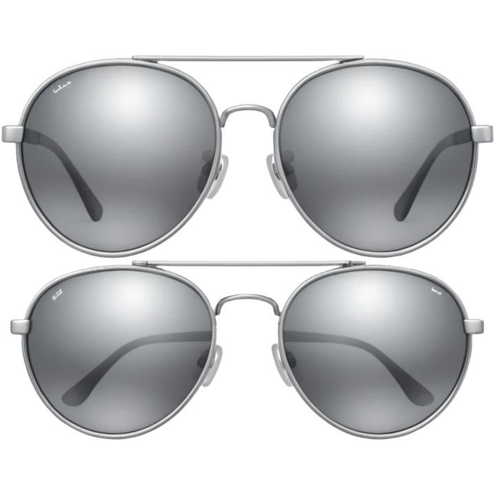 A pair of luxury sunglasses emoji with silver chrome frame, smooth rounded lenses, reflective metallic surface, high-end swag aesthetic, minimal and clean design, iOS emoji style, centered, white background emoji