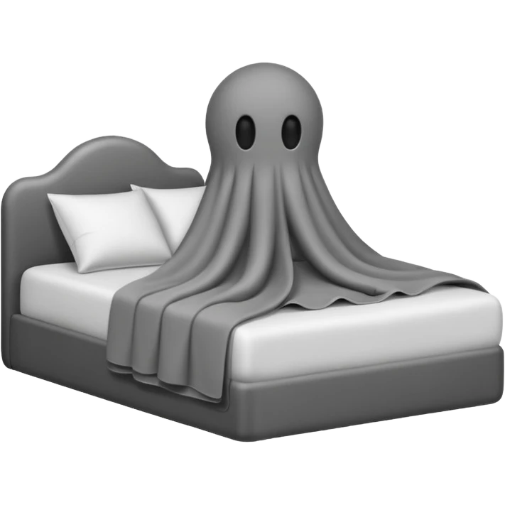 Minimalist emoji-style sticker of a bed with a covered figure and something strange peeking out from underneath. Grayscale only, simple icon.

 emoji
