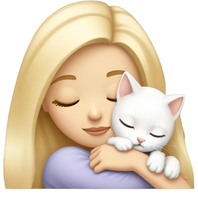 White girl blonde hair sleeping with white kitty emoji