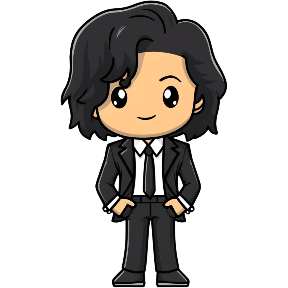 Michael Jackson with longer flowing hair in black suit emoji