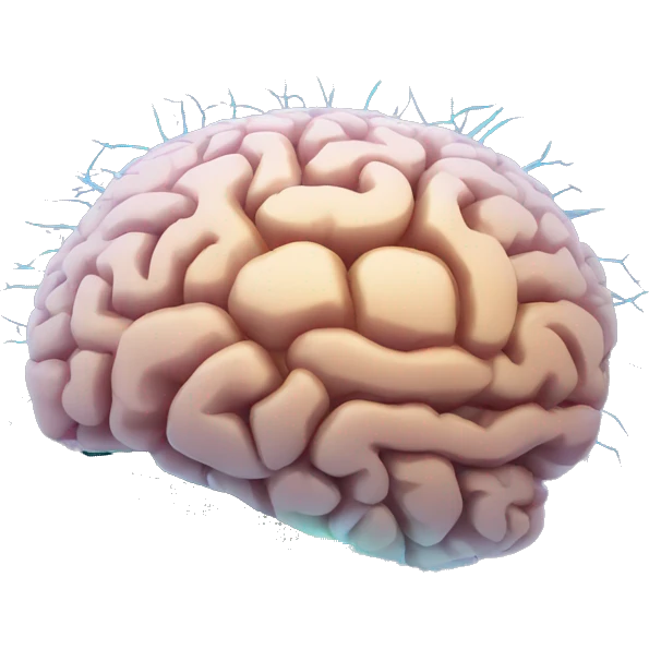 Brain with glowing neurons and computer chip on top emoji