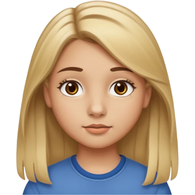 14 year old girl roundish face with brown round eyes and medium thick brown eyebrows and light brown hair with blonde highlights and light/tan skin and a button nose and medium thick lips with long hair emoji