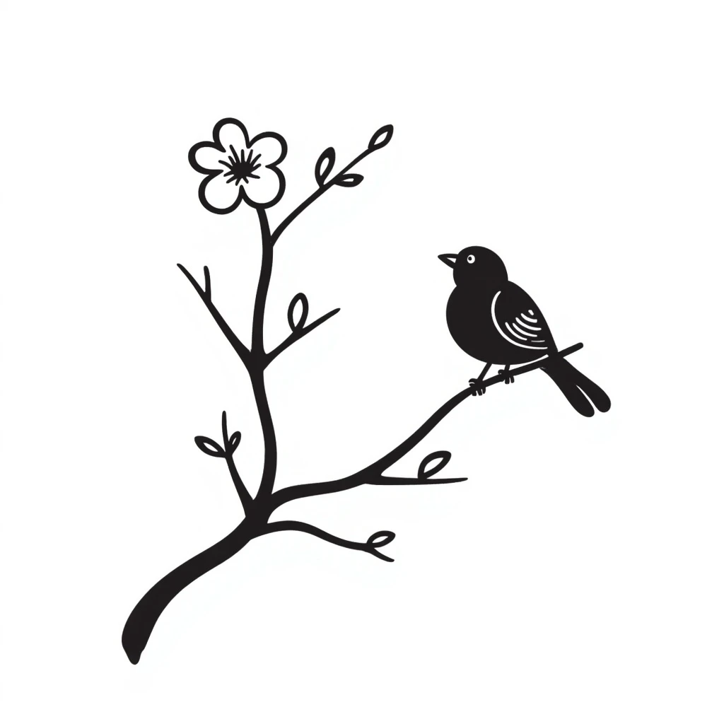 sakura cherry blossom, black doodle hand-drawn style emoji