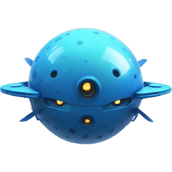 Otherworldly blue machine shaped like a sphere with blue spots and blue colored wings  emoji