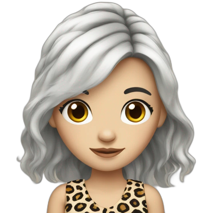 White European longblackhair girl in leopard emoji