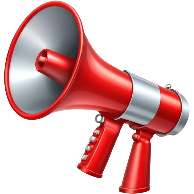 A detailed megaphone with a metallic body and glossy red cone emoji